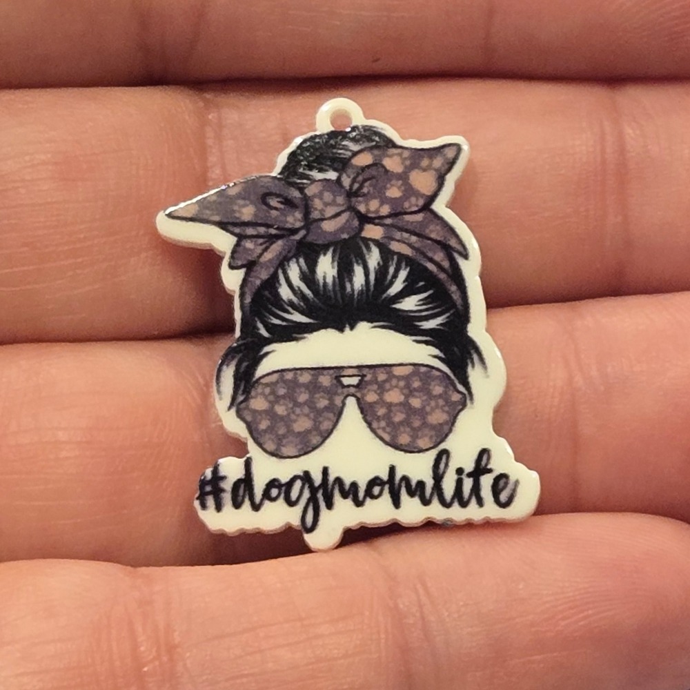 Dog Mom Life Acrylic Charm Messy Bun‎ Leopard Print Headband DIY lot of 10